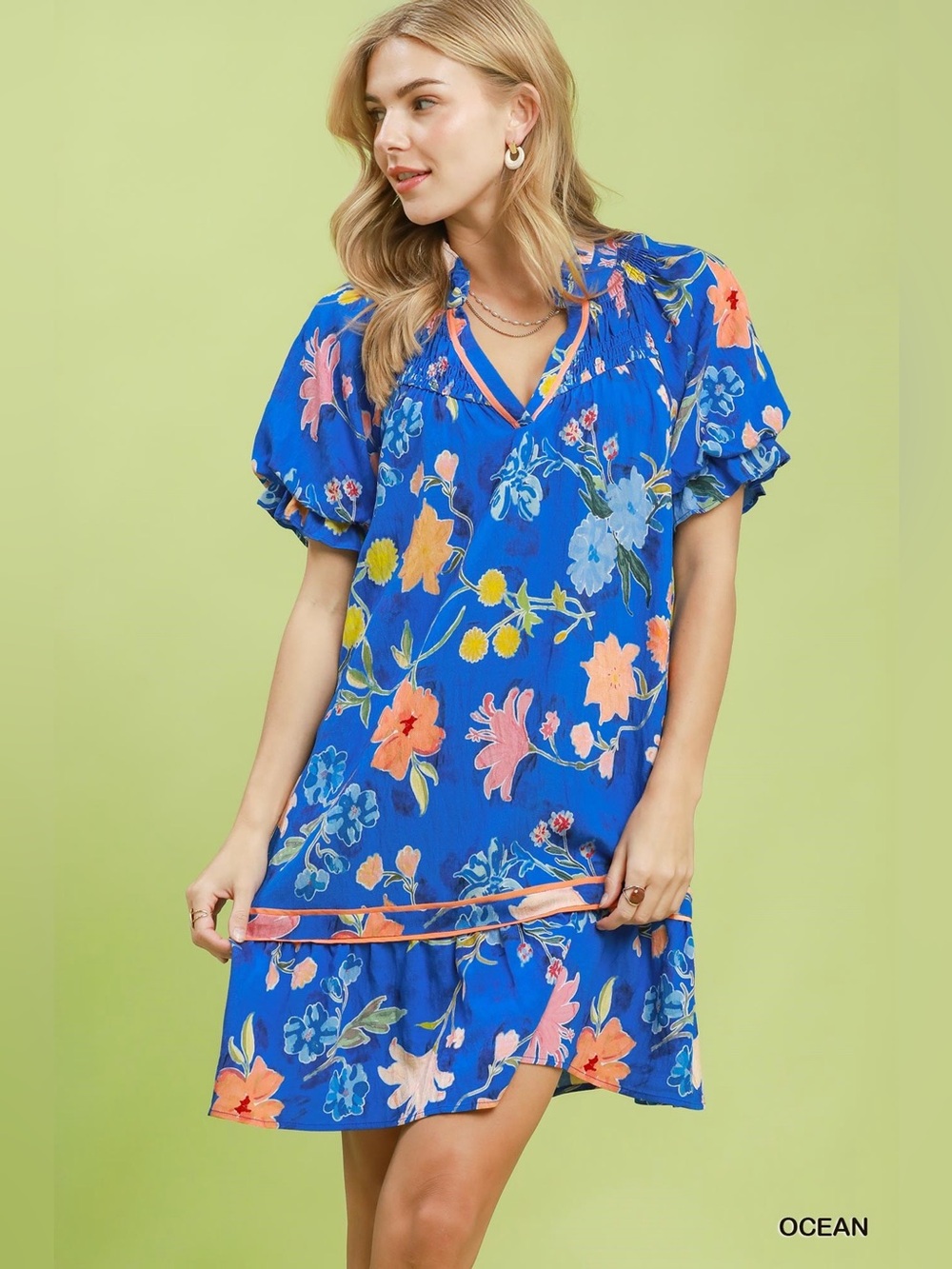 Umgee Floral Ruffle Hem Mini Dress